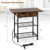 Side End Table with Charging Station Flip-Up Top for Living Room-Rustic Brown