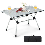 Folding Heavy-Duty Aluminum Camping Table with Carrying Bag-Silver