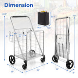 Folding Shopping Cart with Waterproof Liner Wheels and Basket-Silver