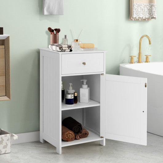 Single Door Bathroom Cabinet with Adjustable Shelf and Drawer-White