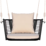 Single Person Hanging Seat with Woven Rattan Backrest for Backyard