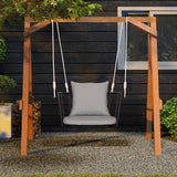 Single Person Hanging Seat with Woven Rattan Backrest for Backyard-Gray