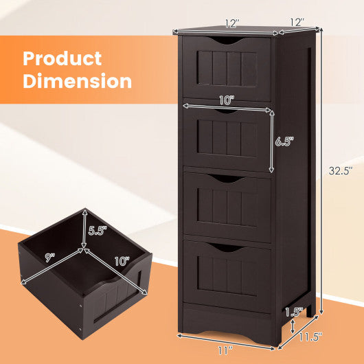 4-Drawer Freestanding Floor Cabinet with Anti-Toppling Device-Dark Brown
