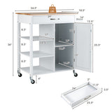 Mobile Kitchen Island Cart with Rubber Wood Top-White