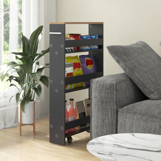Rolling Kitchen Slim Storage Cart Mobile Shelving Organizer with Handle-Gray