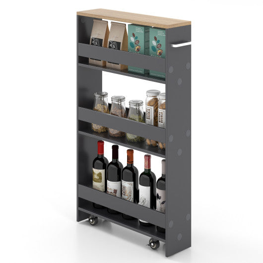 Rolling Kitchen Slim Storage Cart Mobile Shelving Organizer with Handle-Gray