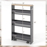 Rolling Kitchen Slim Storage Cart Mobile Shelving Organizer with Handle-Gray