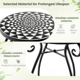 Small Plant Stand with Weather Resistant Ceramic Tile Tabletop-Black & White