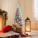 Snow-Flocked Hinged Artificial Christmas Pencil Tree with Mixed Tips-4.5 ft