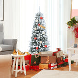 Snow-Flocked Hinged Artificial Christmas Pencil Tree with Mixed Tips-4.5 ft