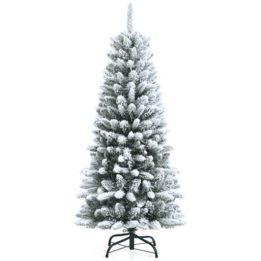 Snow-Flocked Hinged Artificial Christmas Pencil Tree with Mixed Tips-4.5 ft