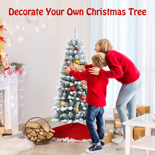 Snow-Flocked Hinged Artificial Christmas Pencil Tree with Mixed Tips-4.5 ft