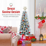 Snow-Flocked Hinged Artificial Christmas Pencil Tree with Mixed Tips-4.5 ft