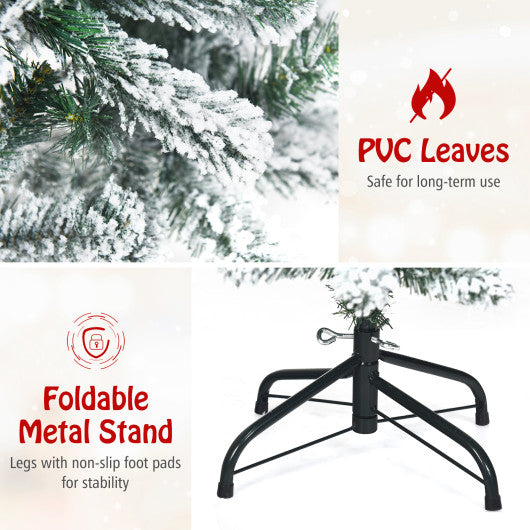 Snow-Flocked Hinged Artificial Christmas Pencil Tree with Mixed Tips-4.5 ft