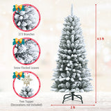 Snow-Flocked Hinged Artificial Christmas Pencil Tree with Mixed Tips-4.5 ft