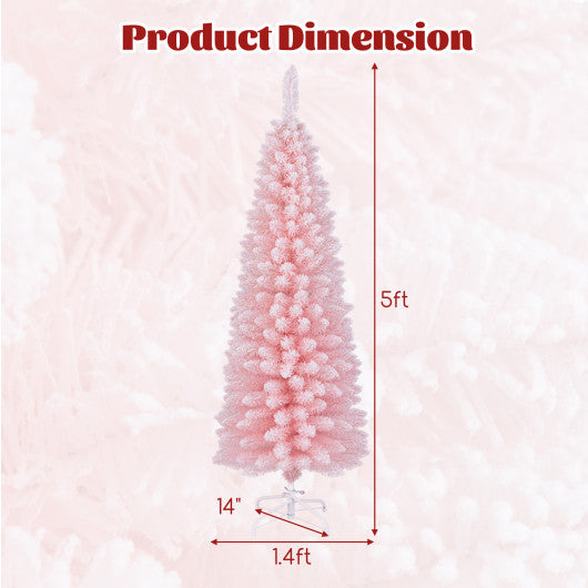 Snow Flocked 5 FT Artificial Pink Xmas Tree with 328 Branch Tips