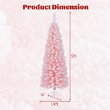 Snow Flocked 5 FT Artificial Pink Xmas Tree with 328 Branch Tips