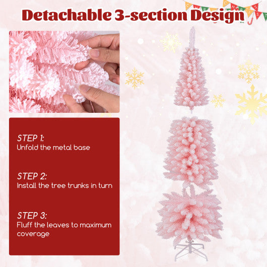 Snow Flocked 7 FT Artificial Pink Xmas Tree with 635 Branch Tips