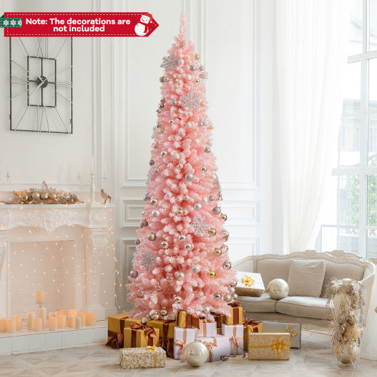 Snow Flocked 8 FT Artificial Pink Xmas Tree with 1000 Branch Tips