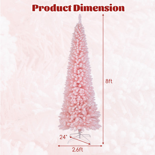 Snow Flocked 8 FT Artificial Pink Xmas Tree with 1000 Branch Tips