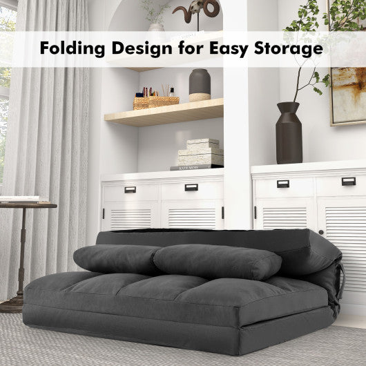 Floor Sofa Bed with 6 Positions Adjustable Backrest  Skin-friendly Velvet Cover-Dark Gray