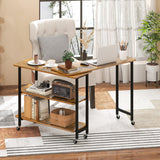 360° Rotating Sofa Side Table with 2-Tier Storage Shelves-Brown