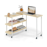 360° Rotating Sofa Side Table with 2-Tier Storage Shelves-Natural