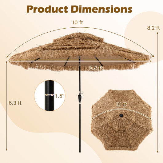 10 Feet Hawaiian Style Solar Lighted Thatched Tiki Patio Umbrella