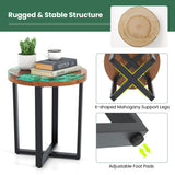 Solid Live Edge Round Teak Wood Outdoor End Table with Epoxy Resin Tabletop