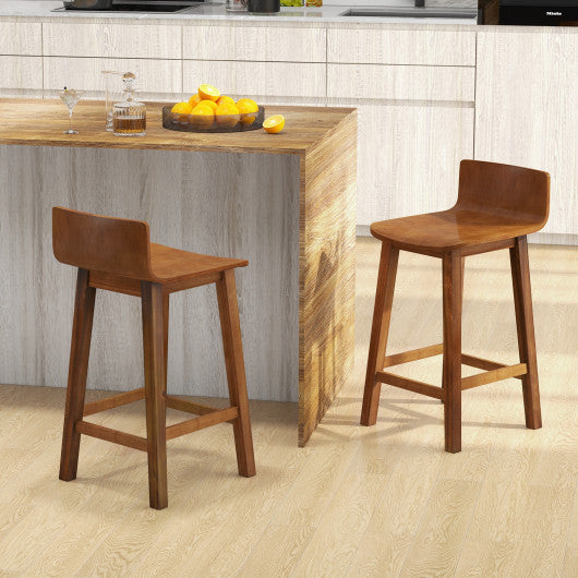 Wood Bar Stools Set of 2 with Solid Back and Seat-Brown