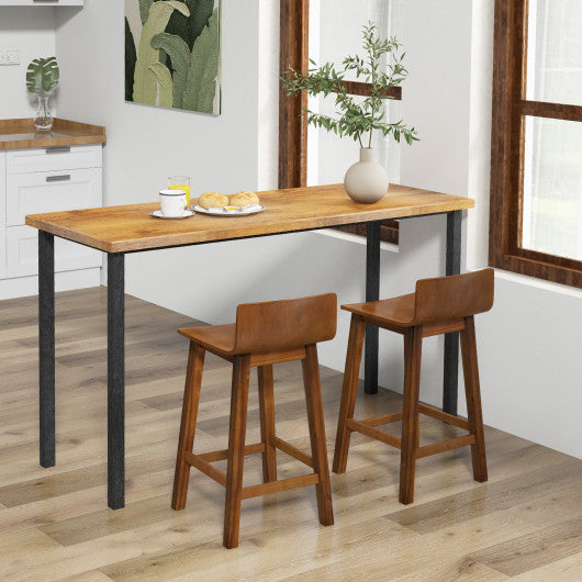 Wood Bar Stools Set of 2 with Solid Back and Seat-Brown