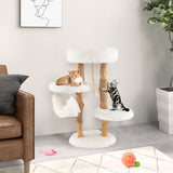 Solid Wood Cat Tower with Jute Scratching Posts and Hanging Rope for Indoor Cats