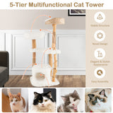 Solid Wood Cat Tower with Top Cattail Basket Cat Bed for Indoor Cats-White