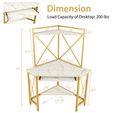 Space-Saving Corner Computer Desk with with Hutch and Keyboard Tray-White