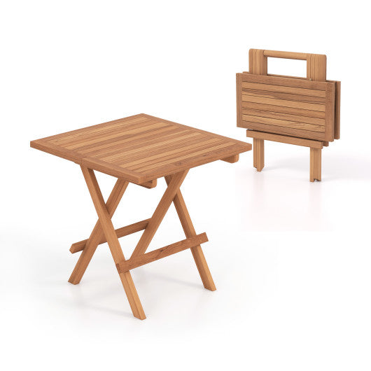 Square Patio Folding Table Indonesia Teak Wood with Slatted Tabletop Portable for Picnic