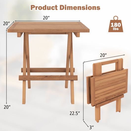 Square Patio Folding Table Indonesia Teak Wood with Slatted Tabletop Portable for Picnic