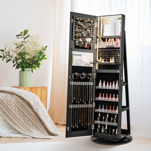 Standing Jewelry Cabinet with Adjustable LED Lights-Black