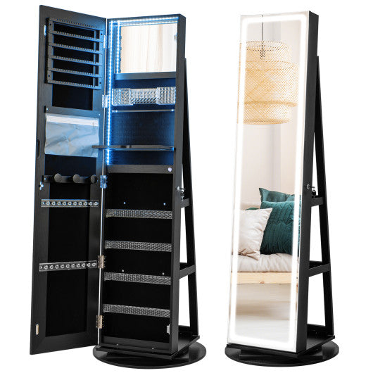 Standing Jewelry Cabinet with Adjustable LED Lights-Black