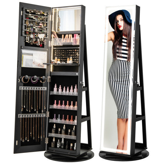 Standing Jewelry Cabinet with Adjustable LED Lights-Black