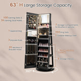 Standing Jewelry Cabinet with Adjustable LED Lights-Black