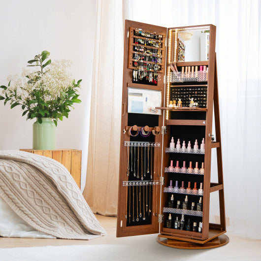 Standing Jewelry Cabinet with Adjustable LED Lights-Brown