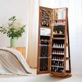 Standing Jewelry Cabinet with Adjustable LED Lights-Brown