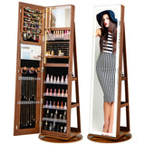 Standing Jewelry Cabinet with Adjustable LED Lights-Brown