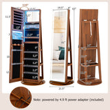 Standing Jewelry Cabinet with Adjustable LED Lights-Brown
