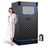 Portable Steam Sauna with 3L Steam Generator Remote Control Wood Foot Massager and Foldable Chair for Home-Black