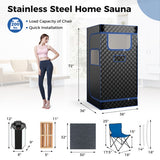 Portable Steam Sauna with 3L Steam Generator Remote Control Wood Foot Massager and Foldable Chair for Home-Black