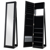 Standing Lockable Jewelry Storage Organizer with Full-Length Mirror-Black