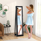 Standing Lockable Jewelry Storage Organizer with Full-Length Mirror-Black