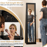 Standing Lockable Jewelry Storage Organizer with Full-Length Mirror-Black
