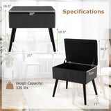 Velvet Storage Ottoman with Solid Wood Legs for Living Room Bedroom-Black